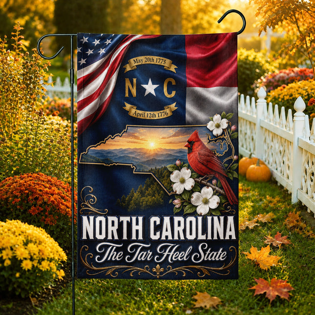 North Carolina Fall Flag Cardinal Tar Heel State Mountain Decor