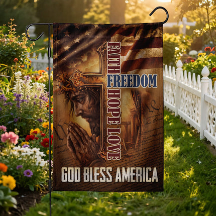 SP-01 Faith Freedom Hope Love God Bless America Jesus Garden Flag Memorial Day