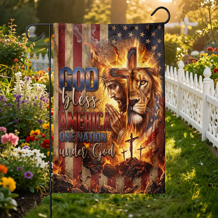 SP-01 God Bless America Decor Christian Cross Lion Flag Religious Celebration