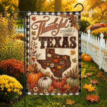 Texas Thankful Grateful Blessed Pumpkin Harvest Fall Flag