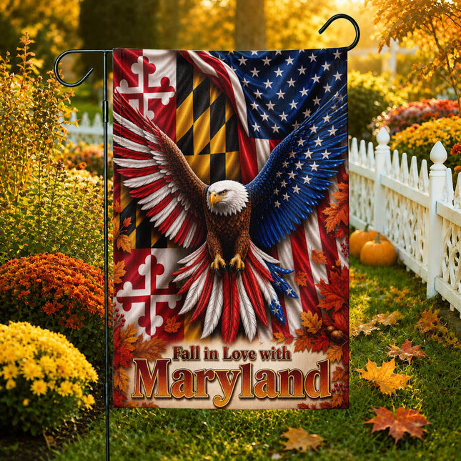 Maryland Fall in Love Patriotic Eagle Autumn Leaves Flag