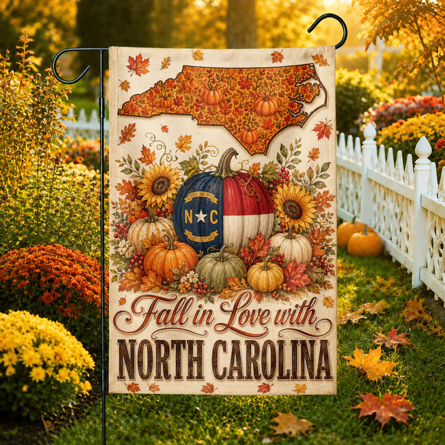 North Carolina Fall in Love Pumpkin Harvest Autumn Flag