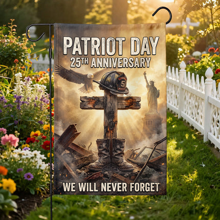 Patriot Day 25th Anniversary Fallen Firefighter Cross and Boots Memorial Flag