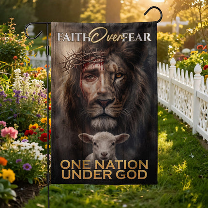 SP-01 Inspirational Faith Flag Faith Over Fear One Nation Under God Christian Garden Flag