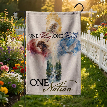 One Flag One Faith One Nation God Inspired Jesus Dove Lion Watercolor Flag
