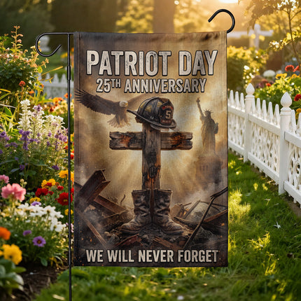Patriot Day 25th Anniversary Fallen Firefighter Cross and Boots Memorial Flag