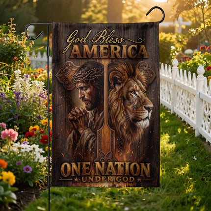 SP-01 One Nation Under God God Bless America Jesus Lion Garden Flag Prayer Meetings