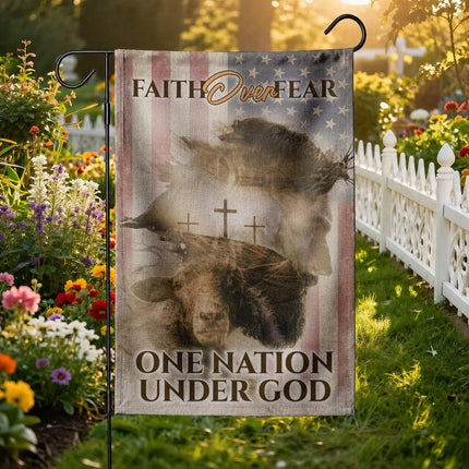 Faith Over Fear Vintage Eagle Cross One Nation Under God Flag