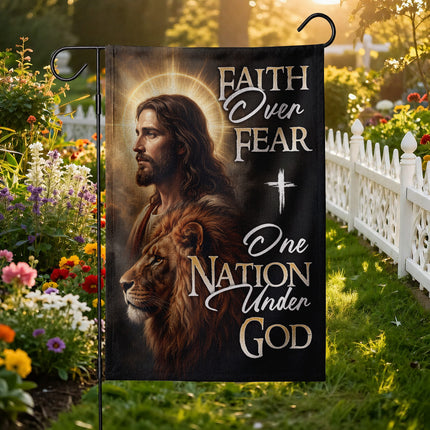 SP-01 One Nation Under God Faith Over Fear Lion of Judah Garden Flag Religious Celebrations