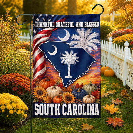 South Carolina Thankful Grateful Blessed Fall Garden Flag