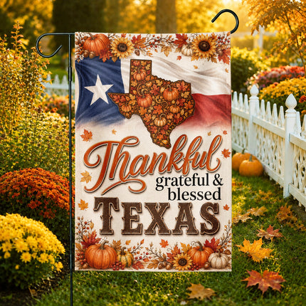 Texas Thankful Grateful Blessed Pumpkin Sunflower Fall Flag