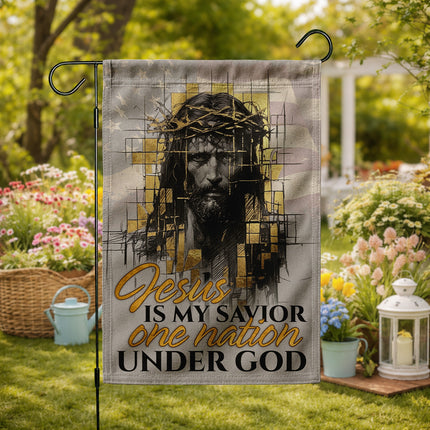 SP-01 Jesus Garden Flag Jesus Is My Savior One Nation Under God Christian Flag