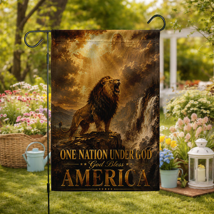 SP-01 One Nation Under God Flag God Bless America Lion Christian Garden Flag