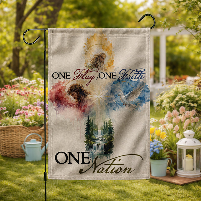 SP-01 God and Country Flag One Flag One Faith One Nation Christian Garden Flag