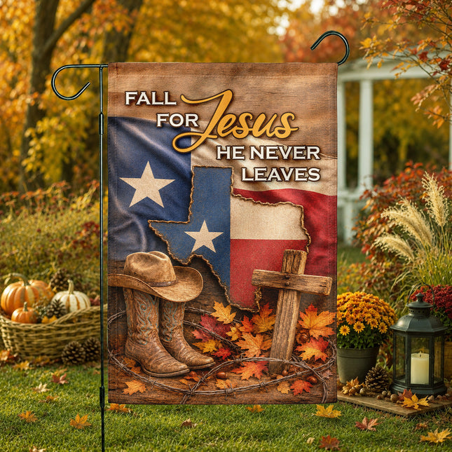 Texas Fall for Jesus Cowboy Cross Western Christian Flag