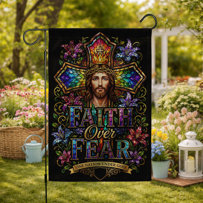 SP-01 Faith Over Fear Jesus Christ Christian Garden Flag Religious Celebrations