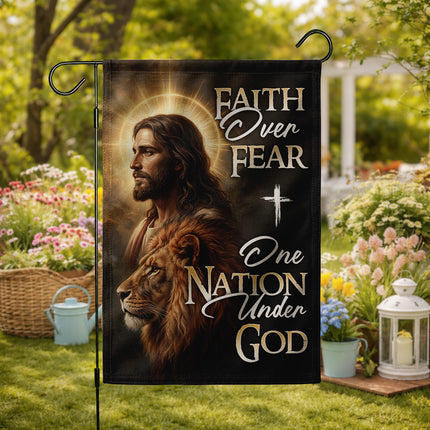 SP-01 One Nation Under God Faith Over Fear Lion of Judah Garden Flag Religious Celebrations