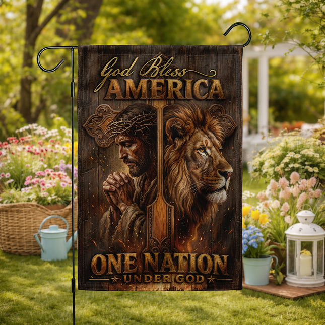 SP-01 One Nation Under God God Bless America Jesus Lion Garden Flag Prayer Meetings