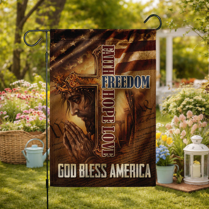 SP-01 Faith Freedom Hope Love God Bless America Jesus Garden Flag Memorial Day