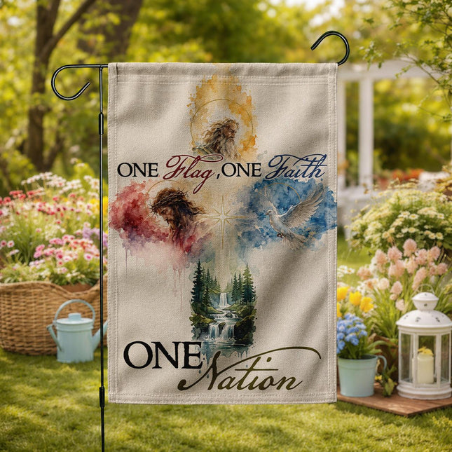 One Flag One Faith One Nation God Inspired Jesus Dove Lion Watercolor Flag