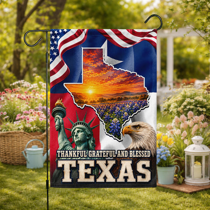 Texas Flag Thankful Grateful Blessed Bluebonnet Eagle Flag