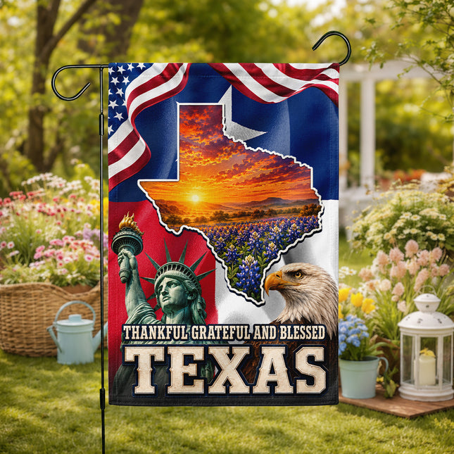 Texas Flag Thankful Grateful Blessed Bluebonnet Eagle Flag