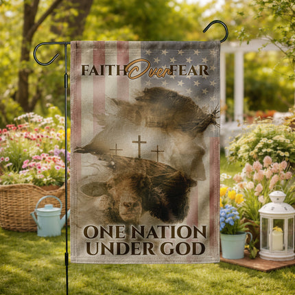 SP-01 Inspirational Christian Flag Faith Over Fear One Nation Under God Memorial Services