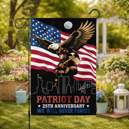 Patriot Day 25th Anniversary Moonlit Eagle Firefighter Skyline Flag