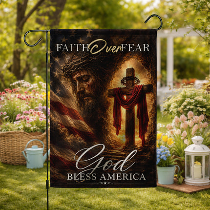 SP-01 Christian Patriotic Decor Flag Faith Over Fear God Bless America National Day of Prayer