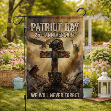 Patriot Day 25th Anniversary Fallen Firefighter Cross and Boots Memorial Flag