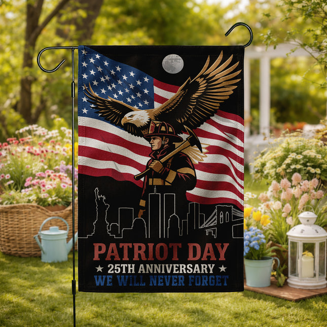 Patriot Day 25th Anniversary Moonlit Eagle Firefighter Skyline Flag