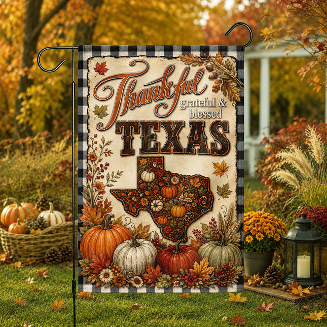 Texas Thankful Grateful Blessed Pumpkin Harvest Fall Flag