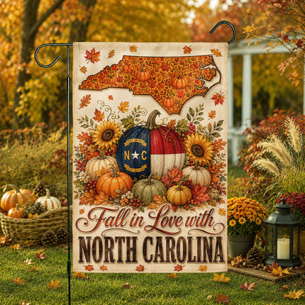 North Carolina Fall in Love Pumpkin Harvest Autumn Flag