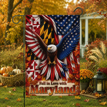 Maryland Fall in Love Patriotic Eagle Autumn Leaves Flag