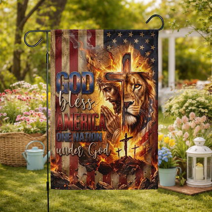 SP-01 God Bless America Decor Christian Cross Lion Flag Religious Celebration