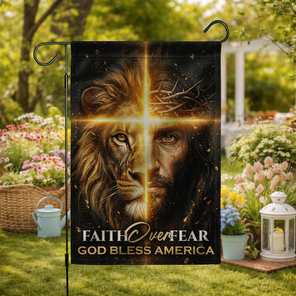 SP-01 Jesus Lion Flag Faith Over Fear God Bless America Memorial Day