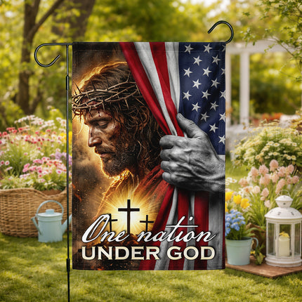 Jesus Crown of Thorns Christian Flag One Nation Under God American Cross