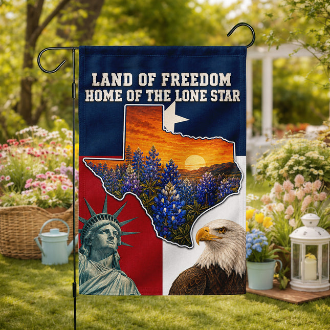 Texas Flag Land of Freedom Bluebonnet Eagle Liberty Flag