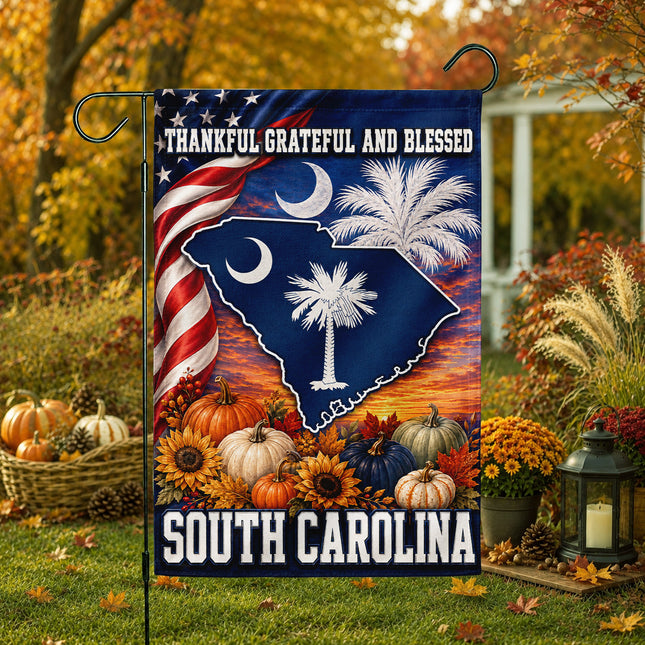 South Carolina Thankful Grateful Blessed Fall Garden Flag