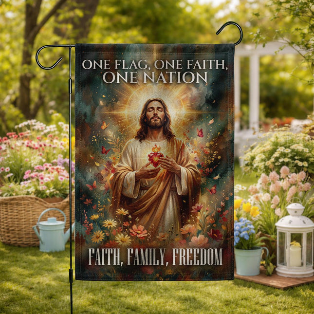 One Flag One Faith One Nation Faith Family Freedom Jesus Sacred Heart Flag