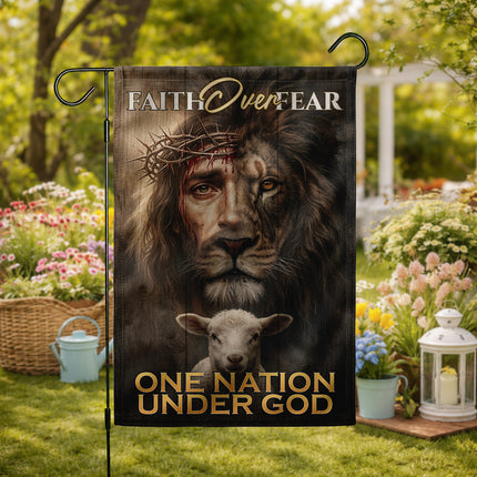 SP-01 Inspirational Faith Flag Faith Over Fear One Nation Under God Christian Garden Flag