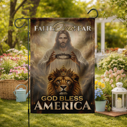 SP-01 King Jesus Flag Faith Over Fear God Bless America Garden Decor
