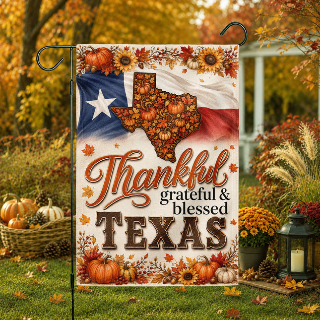 Texas Thankful Grateful Blessed Pumpkin Sunflower Fall Flag