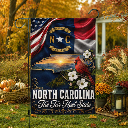 North Carolina Fall Flag Cardinal Tar Heel State Mountain Decor