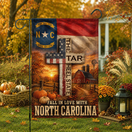 North Carolina Fall in Love Tar Heel Farmhouse Autumn Flag