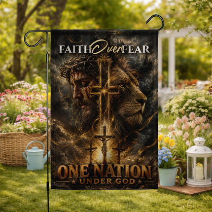 SP-01 Lion of Judah Jesus Christ Faith Over Fear Christian Garden Flag Faith-Based Events