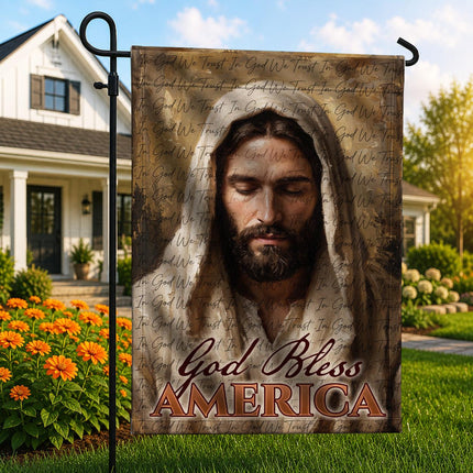 In God We Trust Jesus Portrait God Bless America Flag