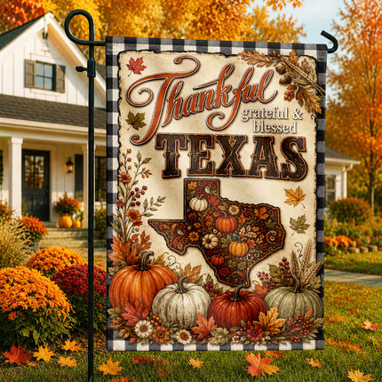 Texas Thankful Grateful Blessed Pumpkin Harvest Fall Flag