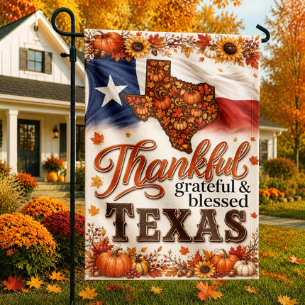 Texas Thankful Grateful Blessed Pumpkin Sunflower Fall Flag