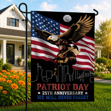Patriot Day 25th Anniversary Moonlit Eagle Firefighter Skyline Flag